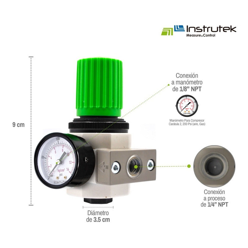 1/4" 200 PSI Pneumatic Pressure Regulator with Gauge