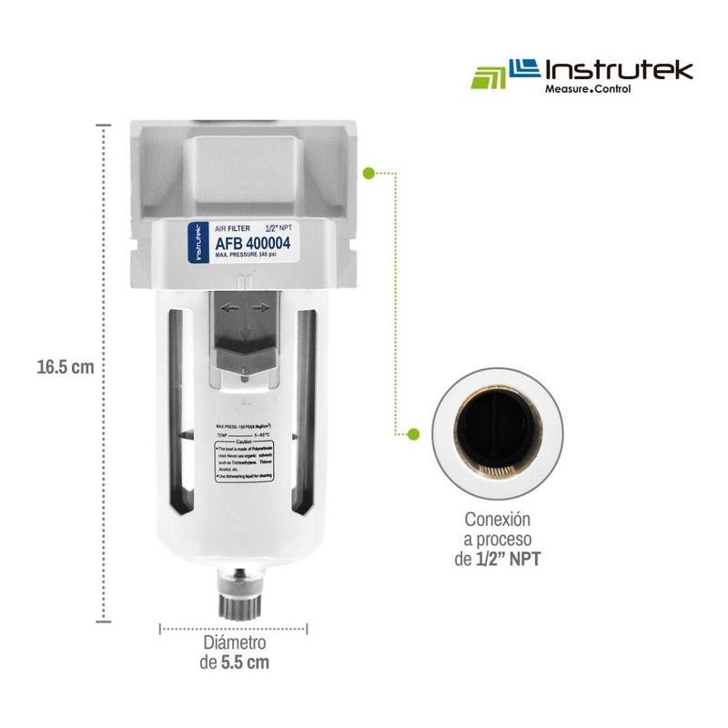 Water Separator Filter 145 Psi, 1/2 Connection For Compressors