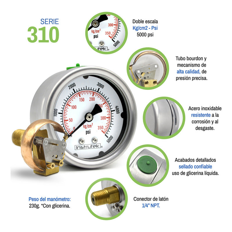 Stainless Steel High Pressure Glycerin Gauge 2.5 IN, 5000 Psi