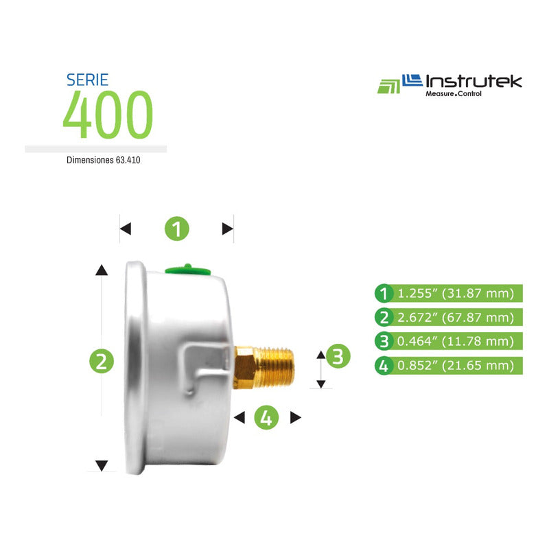 Manómetro Premium Inox Glicerina 2.5pLG 100 Bar Bspp