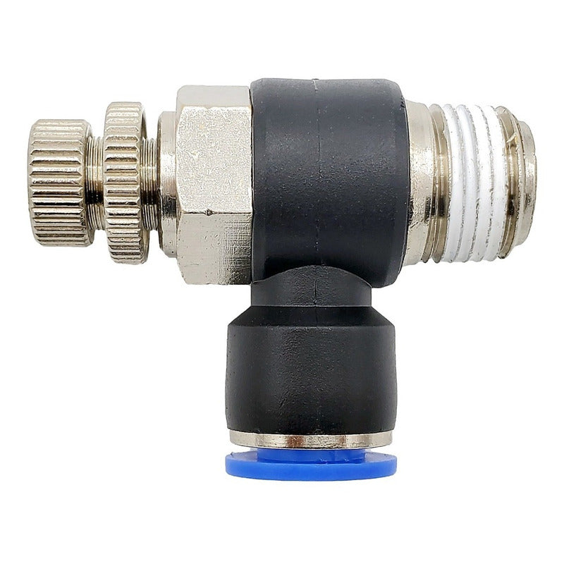 Conector /regulador De Caudal Neumático Codo 3/8 Npt X 10mm
