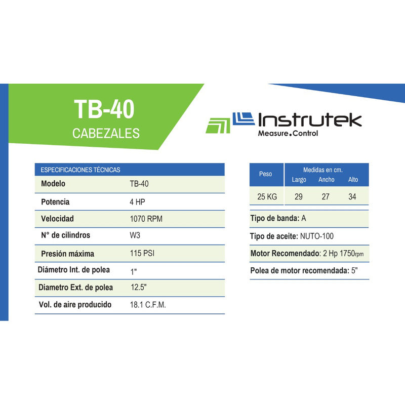 Bomba De Aire / Cabezal Compresor Instrutek Tb-40 (4 Hp)