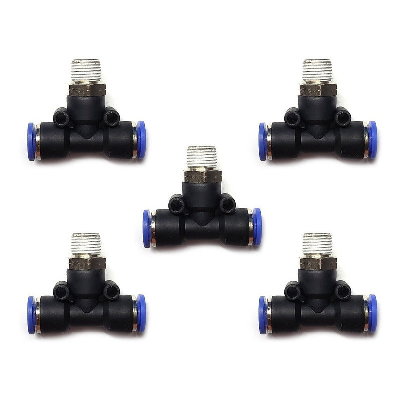 5pz Racor Rápido Neumático En Tee 1/8 Npt Macho X 6 Mm Mang.