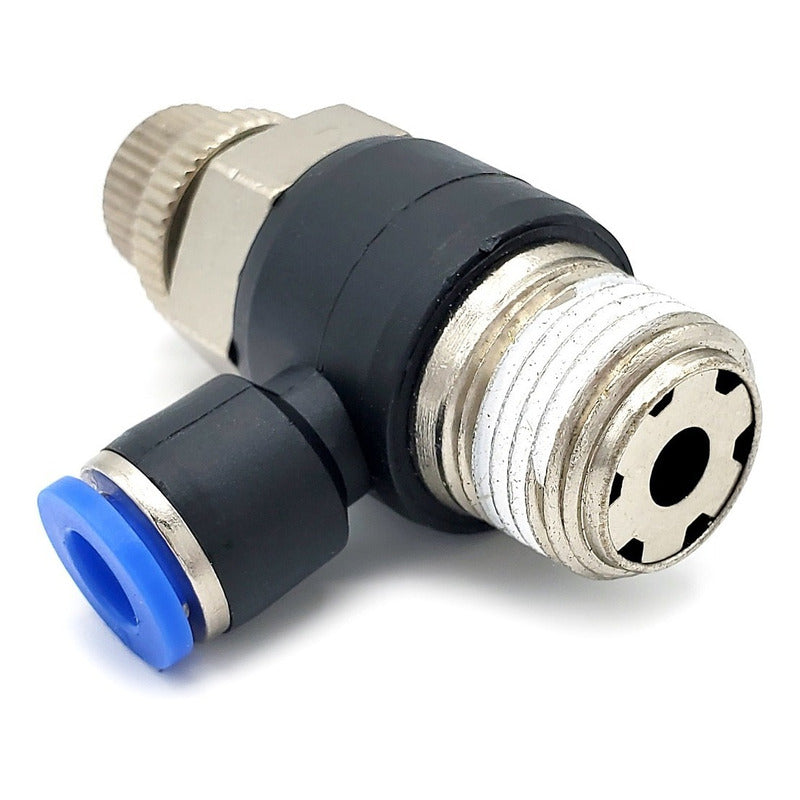 Conector /regulador De Caudal Neumático Codo 3/8 Npt X 6mm