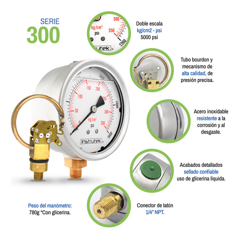 Stainless Steel High Pressure Glycerin Gauge 4 Inch, 5000 Psi