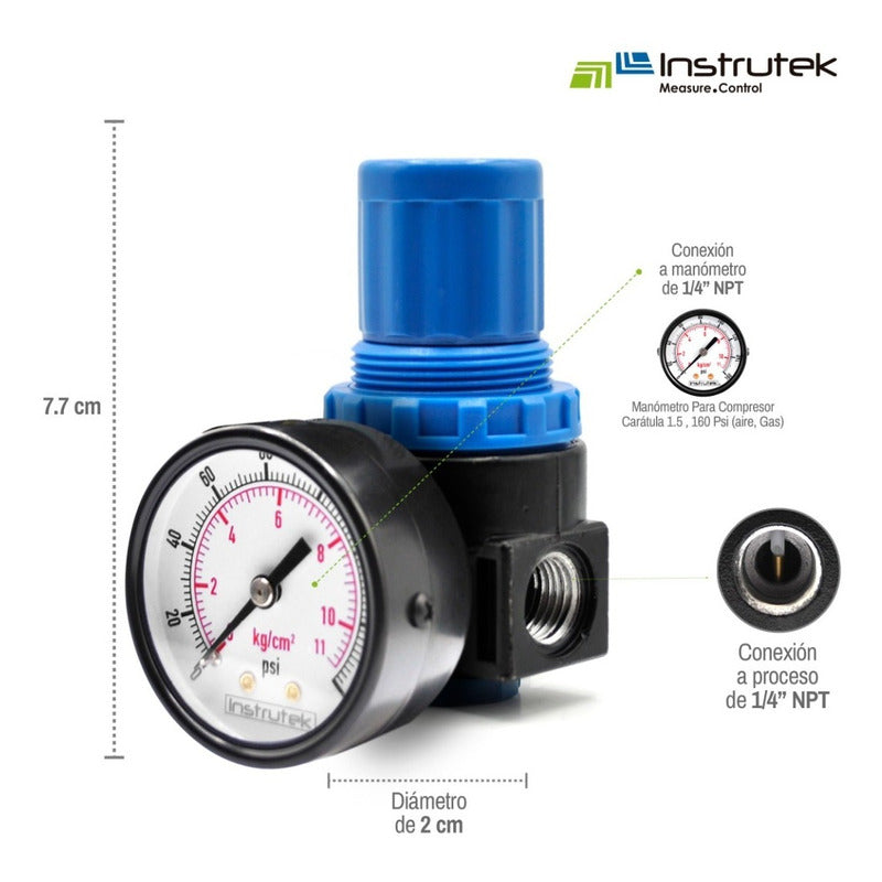 1/4" 120 PSI Pneumatic Pressure Regulator with Gauge