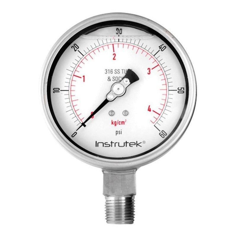 Stainless Steel Glycerin Pressure Gauge, 4 Inch Dial, 60 Psi