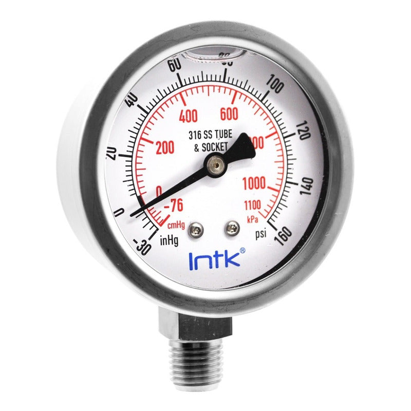 Intk 2.5 PLG pressure gauge -30 Inhg/160psi, 1/4 Npt