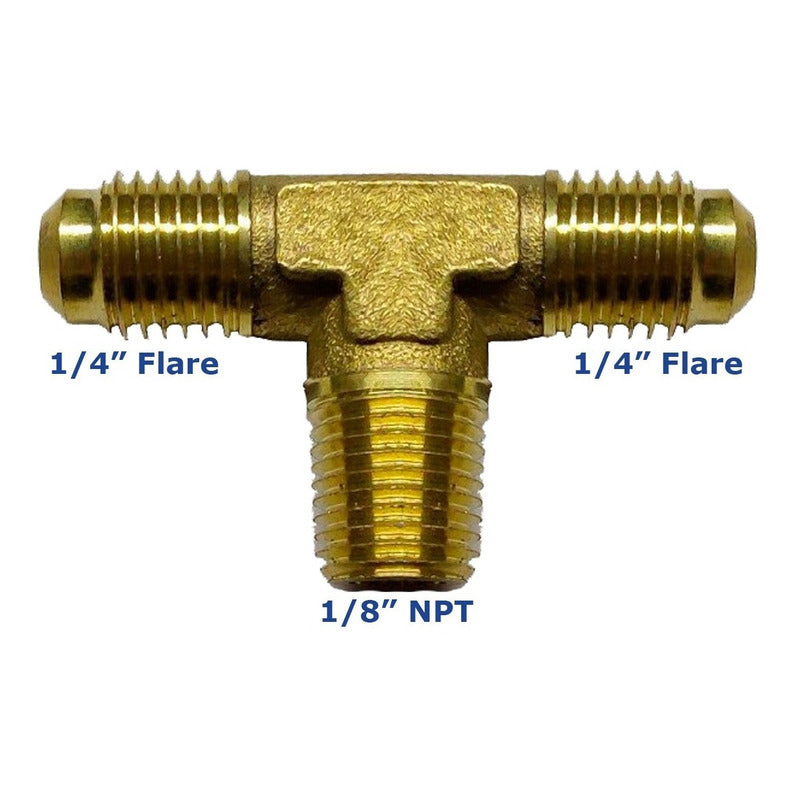 1/8 Npt Tee Brass Fitting To Center X 1/4 Flare