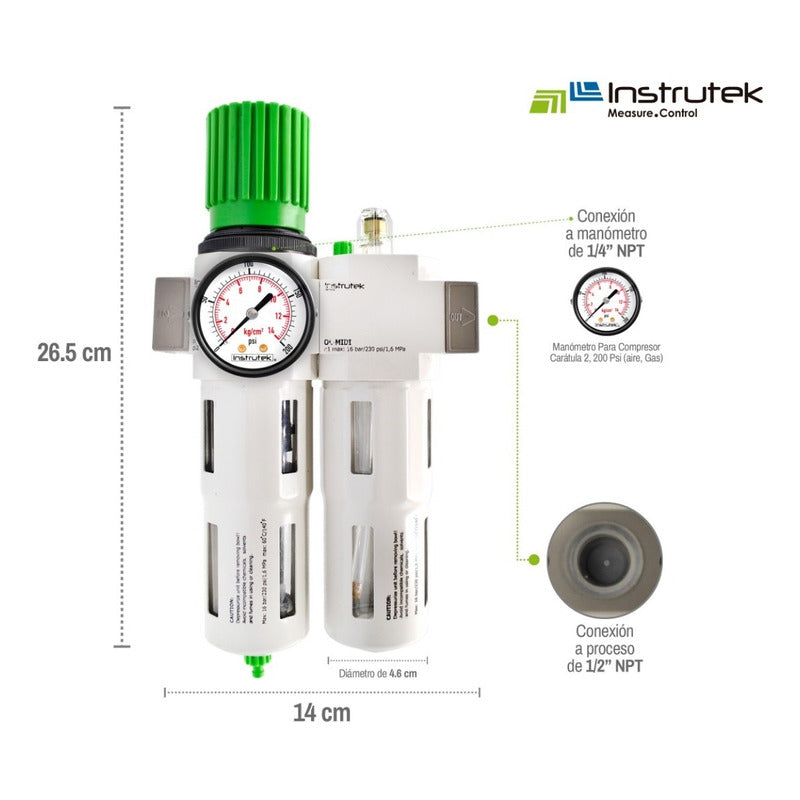 Filter-regulator-lubricator 1/2 High Pressure With Manometer