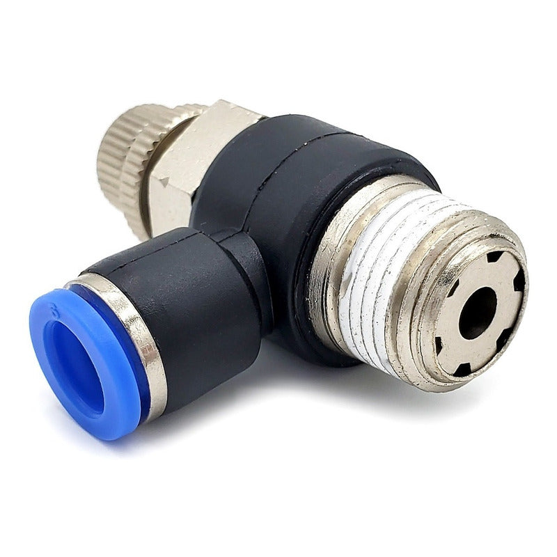 Conector /regulador De Caudal Neumático Codo 3/8 Npt X 8mm