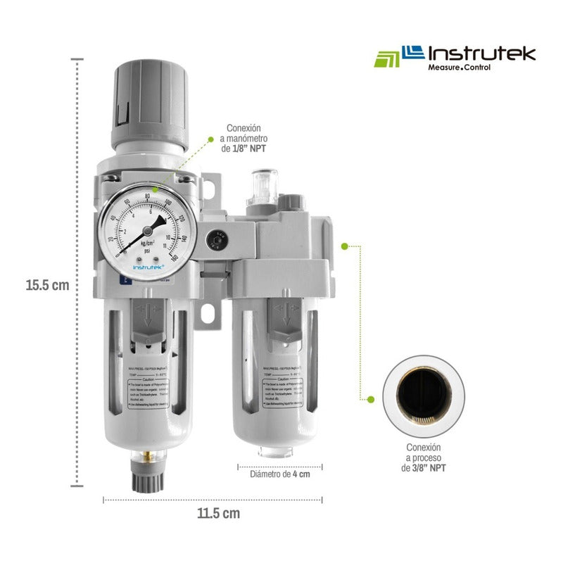 Regulator Filter + Lubricator 3/8 Frl Compact With Pressure Gauge