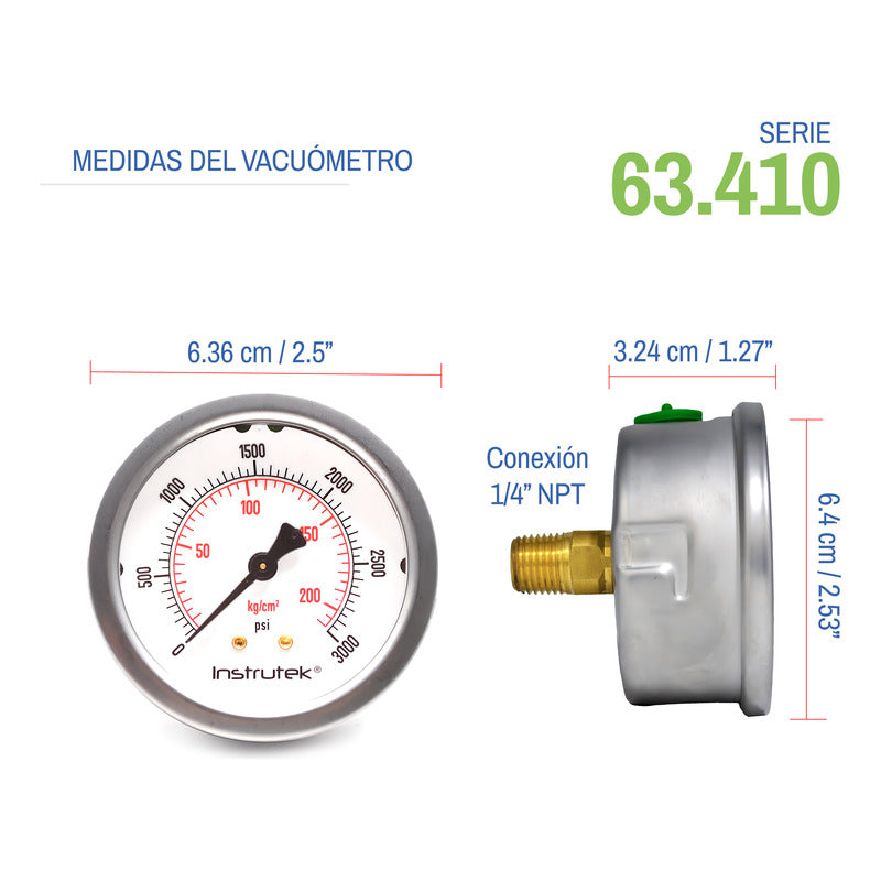 Premium Inox Glycerin Manometer 2.5 PLG, 3000 Psi