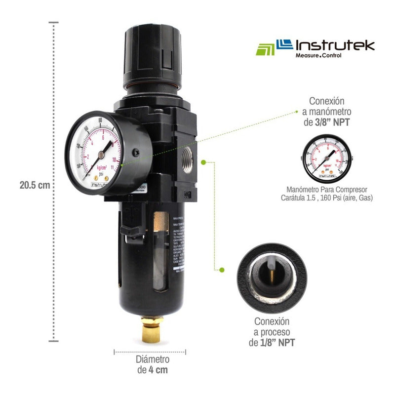 Filter - Air Regulator 3/8 P/ Compressor With Pressure Gauge