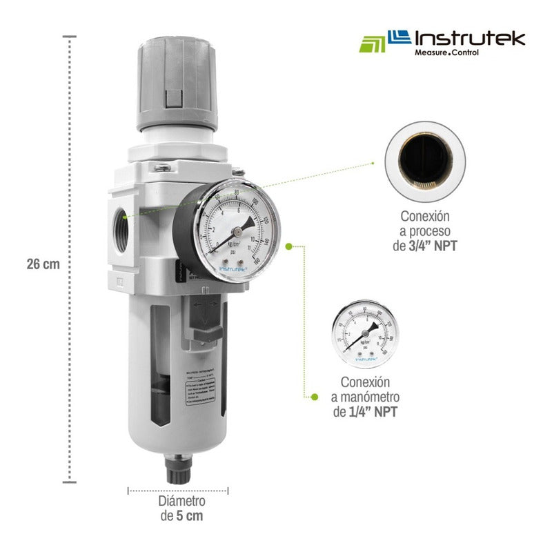 Filtro Separador De Agua Con Regulador Y Manómetro Conex 3/4