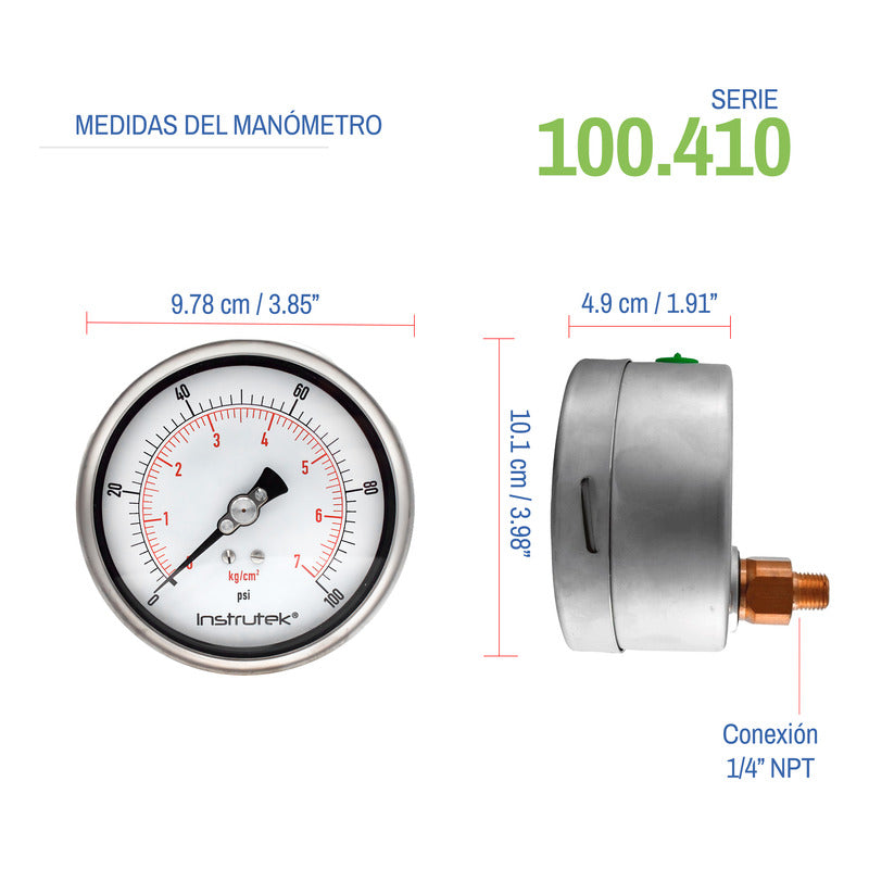 Premium Stainless Steel Glycerin Pressure Gauge, 4 Inch Dial, 100 Psi