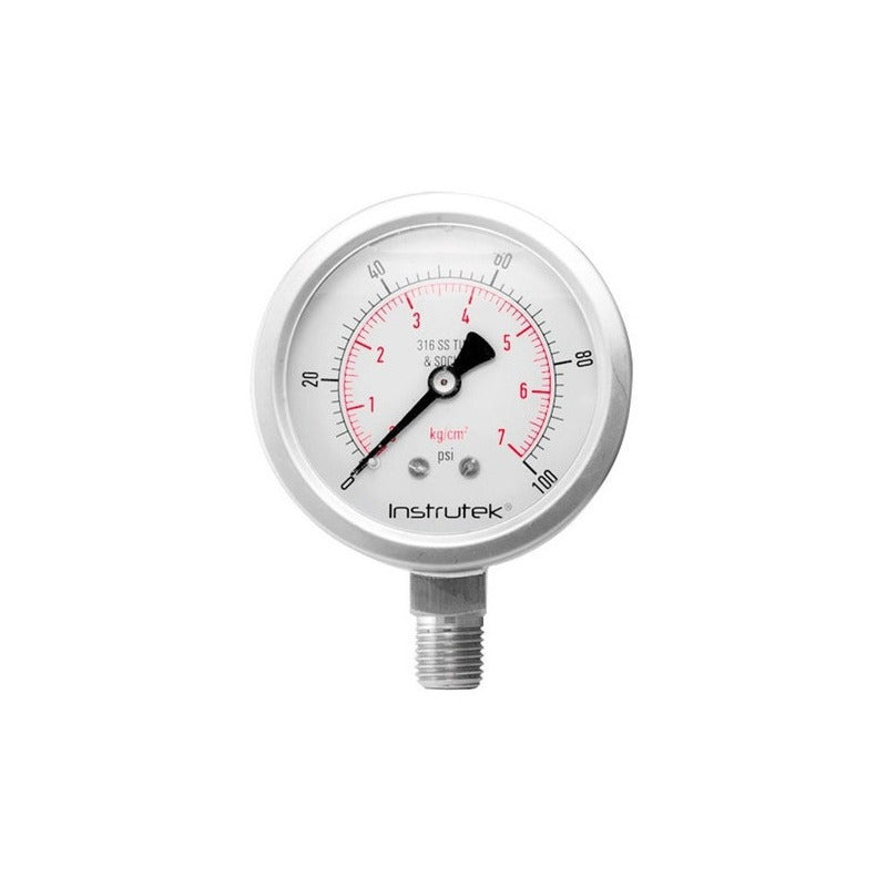 Manómetro Totalmente Inox Glicerina Carátula 2.5 PLG 100 Psi