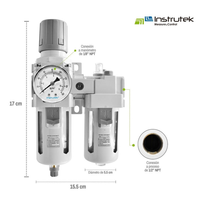 Filtro Regulador + Lubricador 1/2 Frl Compacto Con Manómetro