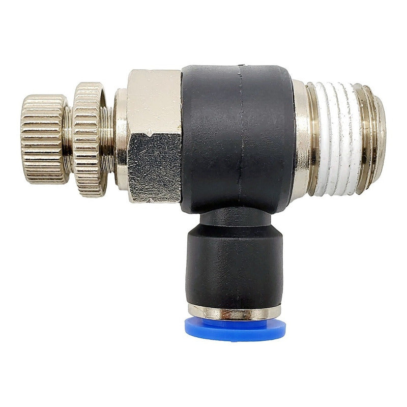 Conector /regulador De Caudal Neumático Codo 3/8 Npt X 8mm