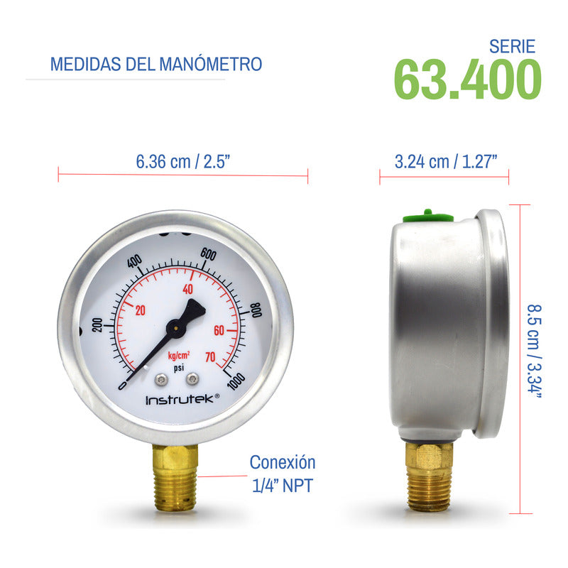Premium High Pressure Glycerin Gauge 2.5 IN, 1000 Psi