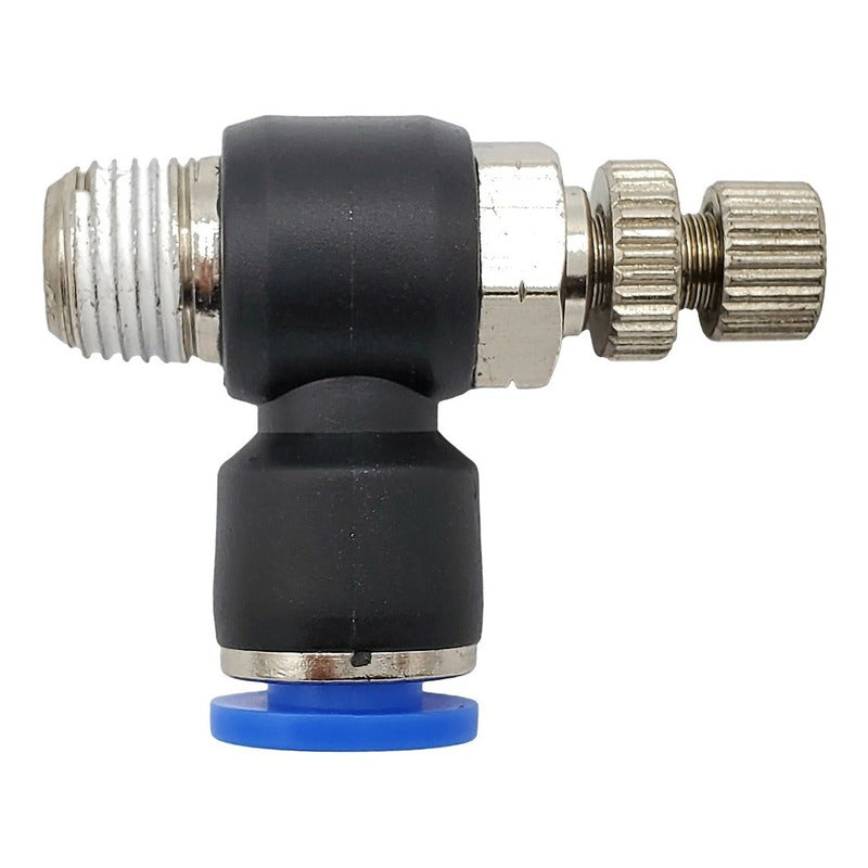 Conector / Regulador De Caudal Neumático Codo 1/8 Npt X 1/4