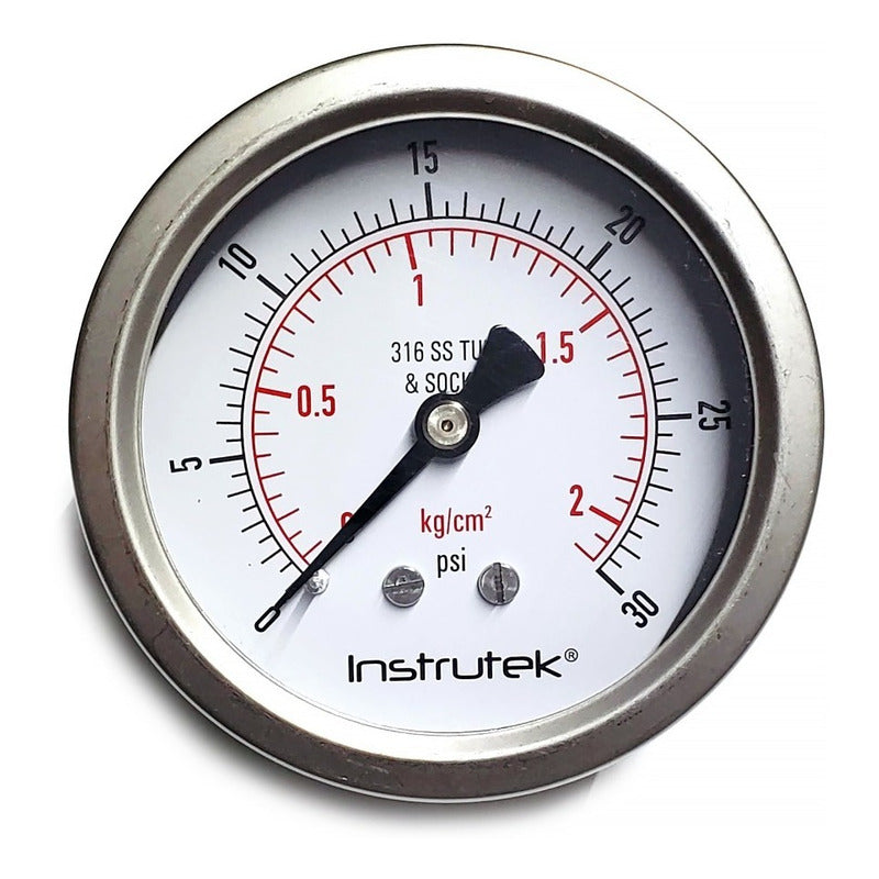Manómetro Totalmente Inox Glicerina Carátula 2.5 PLG 30 Psi