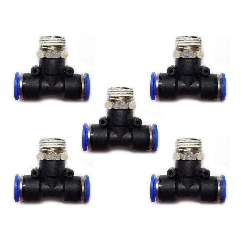5pz Racor Rápido Neumático En Tee 1/2 Npt Macho X 1/2 Mang.