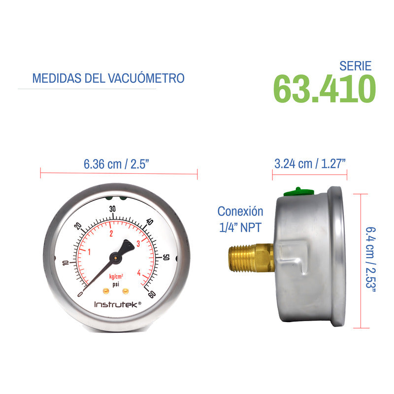 Premium Stainless Steel Glycerin Pressure Gauge 2.5 PLG, 60 Psi