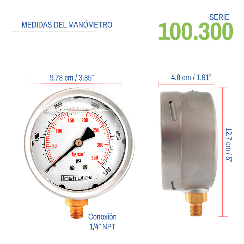Manómetro Inox Alta Presión Glicerina 4 PLG, 10000 Psi