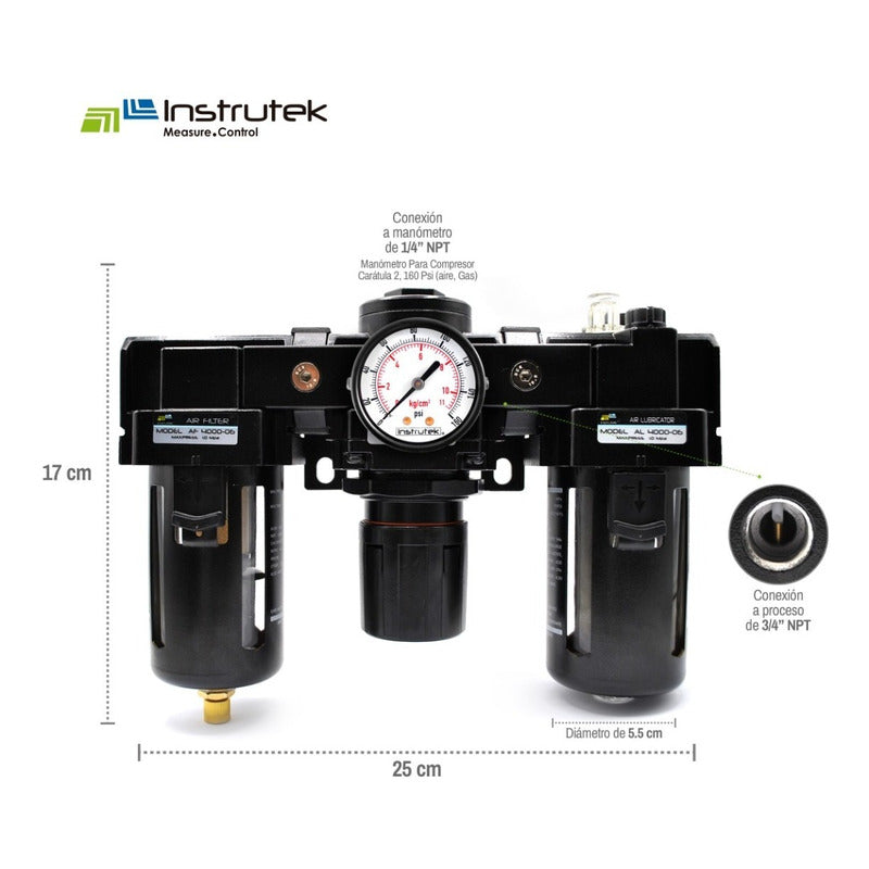 Filter-regulator-lubricator 3/4 P/ Compressor With Pressure Gauge