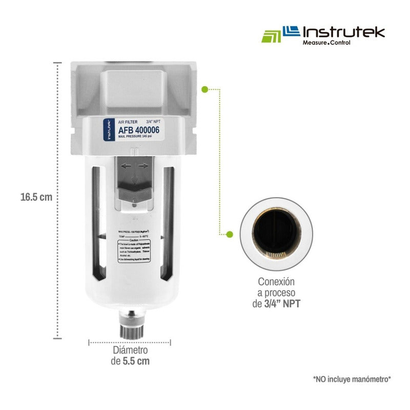 Water Separator Filter 145 Psi, 3/4 Connection For Compressors