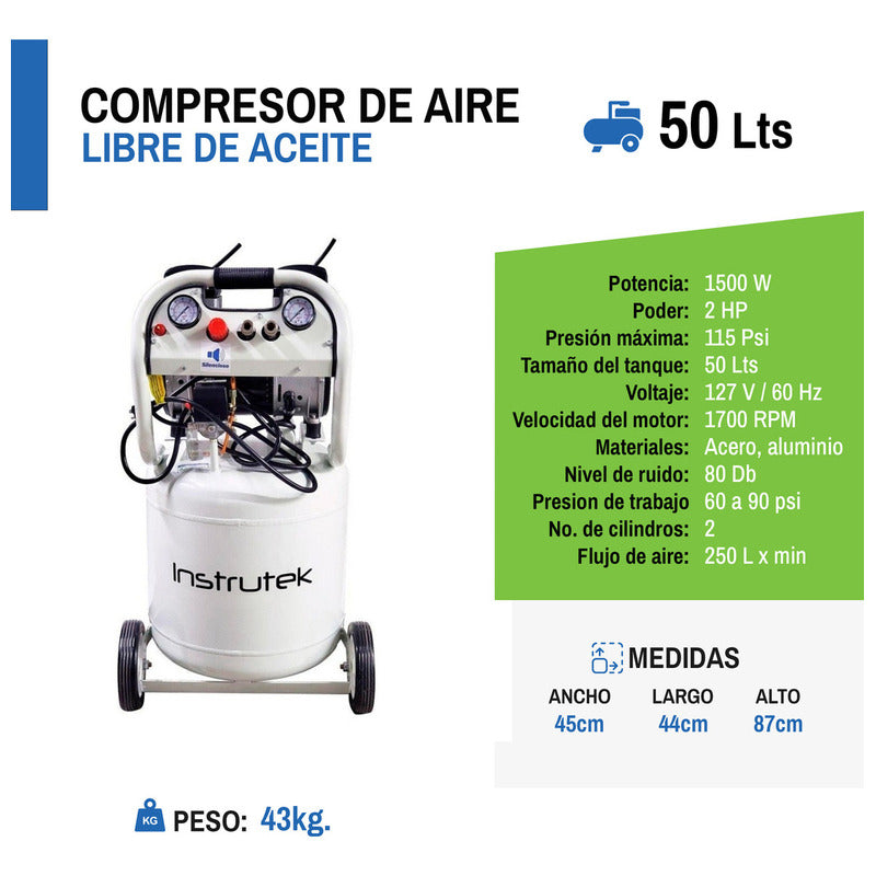 Instrutek Portable Electric Air Compressor Wsof150050v 50l 2hp 127v 60hz White