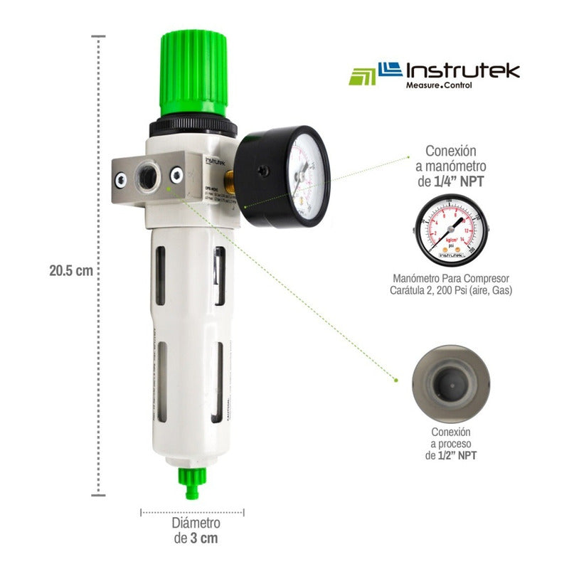 1/4 High Pressure Filter-Regulator for Compressor with Pressure Gauge