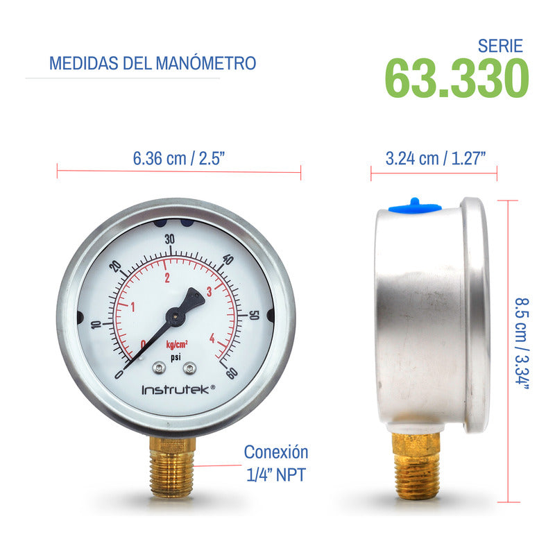 Manómetro P/ Sistema De Riego C/glicerina 2.5 PLG, 60 Psi
