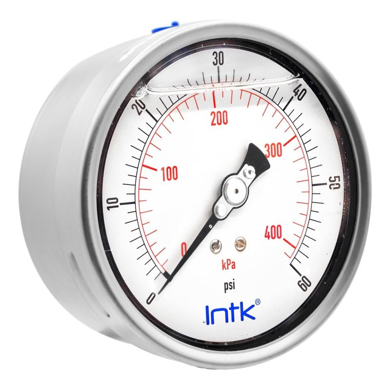 Manómetro Inox Intk 4 PLG , 60 Psi 400 Kpa, Conx. Posterior