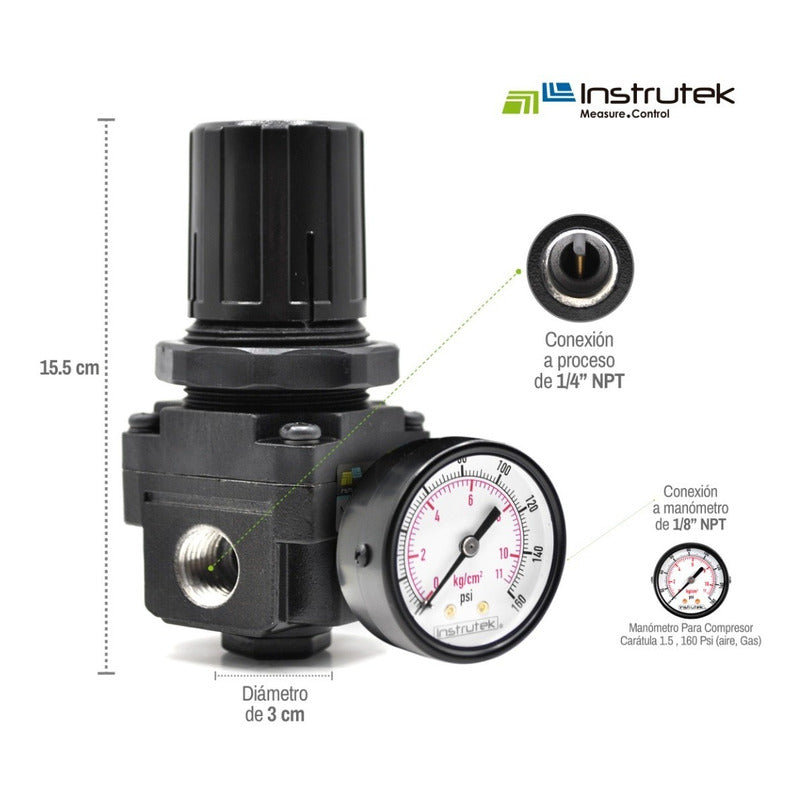 1/4" 120 PSI Pneumatic Pressure Regulator with Gauge
