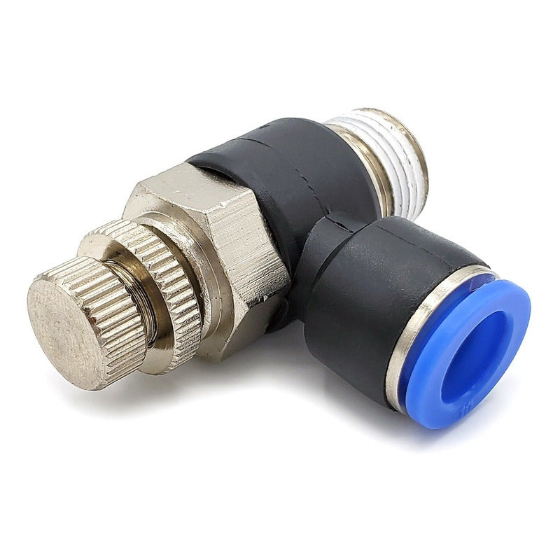 Conector /regulador De Caudal Neumático Codo 3/8 Npt X 10mm