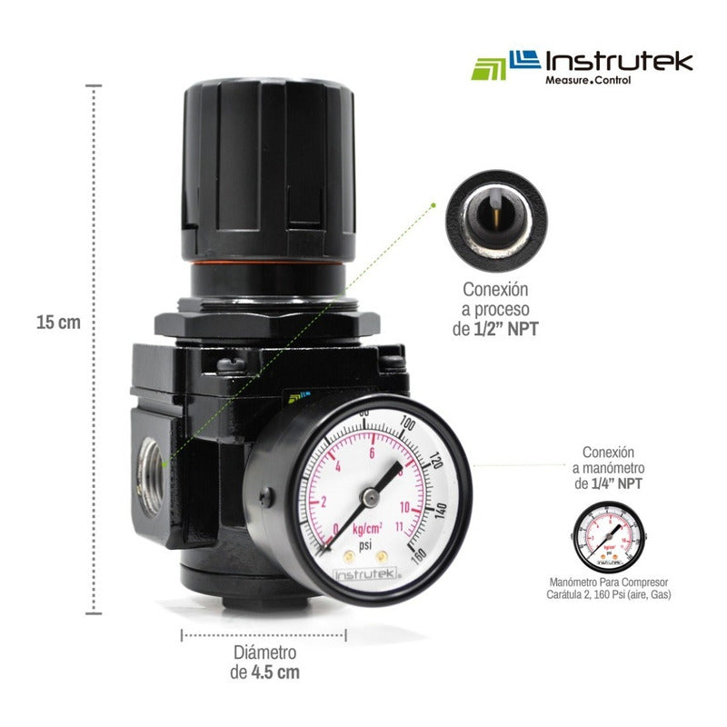 Pneumatic Pressure Regulator 1/2 120 Psi With Manometer