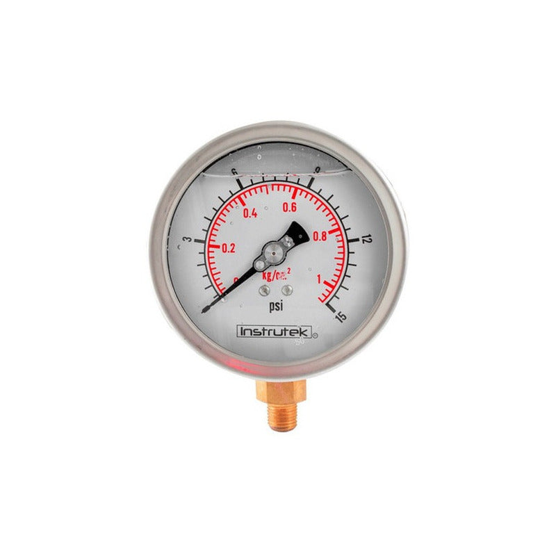 Stainless steel pressure gauge Glycerine 4 PLG, 15 Psi (air, water)
