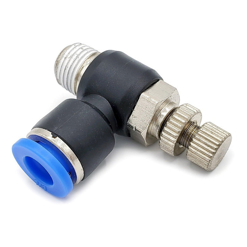Conector / Regulador De Caudal Neumático Codo 1/8 Npt X 1/4