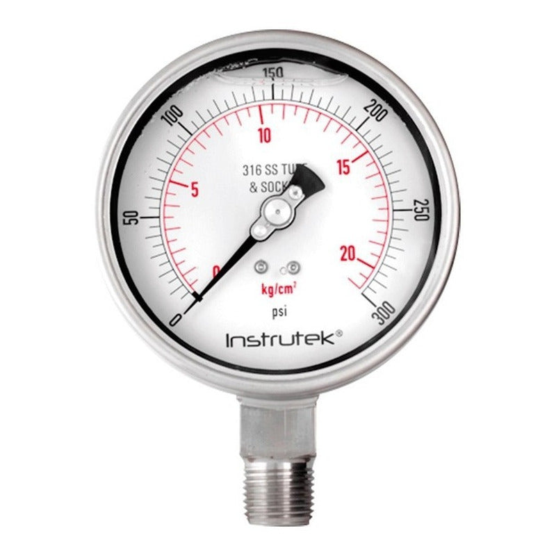 Manómetro Totalmente Inox Glicerina Carátula 4 PLG, 300 Psi