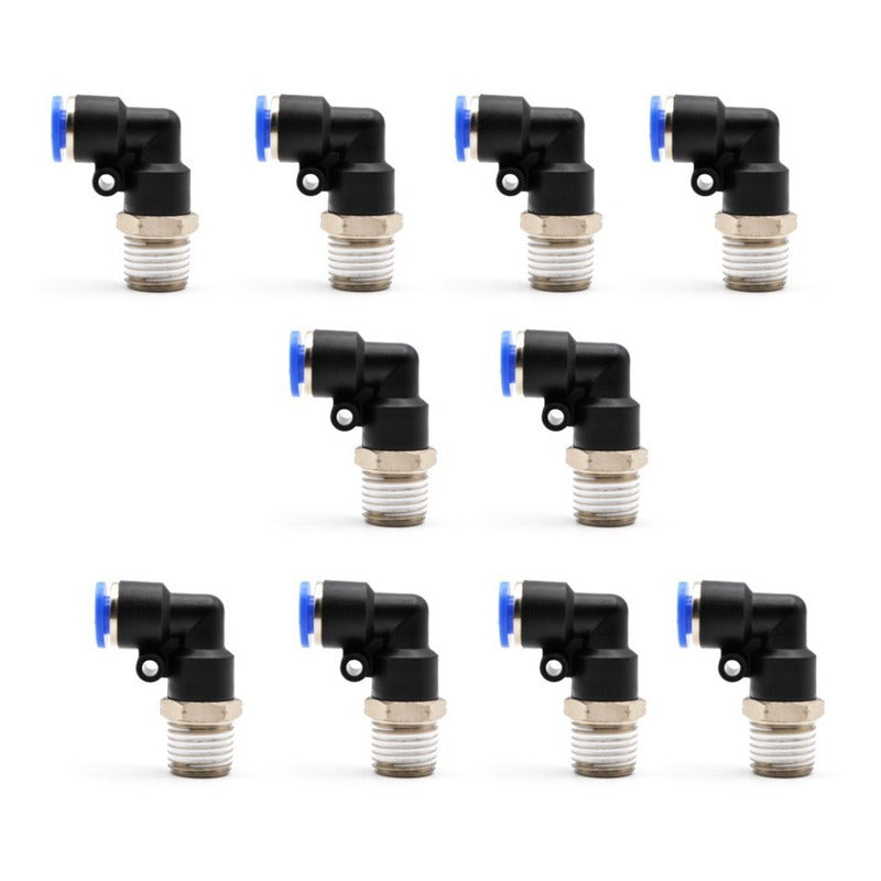 10 Pz De Conector/racor Rápido Neumático Codo 1/4 Npt X 6 Mm
