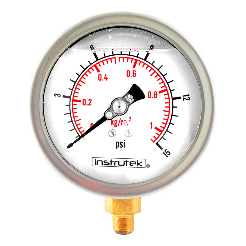 Manómetro Inox Glicerina 4 PLG, 15 Psi (aire, Agua)