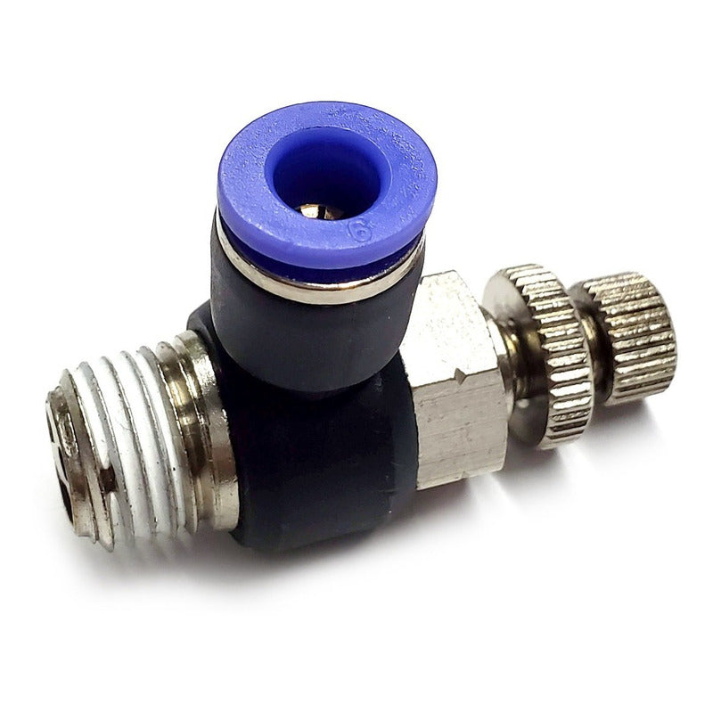 Conector /regulador De Caudal Neumático Codo 1/4 Npt X 6mm