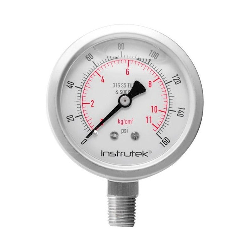 Manómetro Totalmente Inox Glicerina Carátula 2.5 PLG 160 Psi