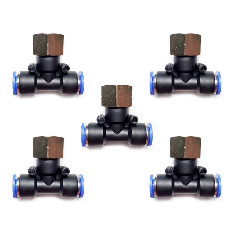 5pz Racor Rápido Neumático En Tee 3/8 Npt Hembra X 3/8 Mang.