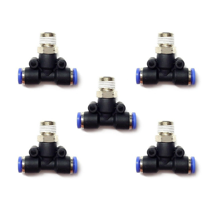 5pc Push-in Tee Pneumatic Fitting 1/8 Npt Male X 4 Mm Hose.