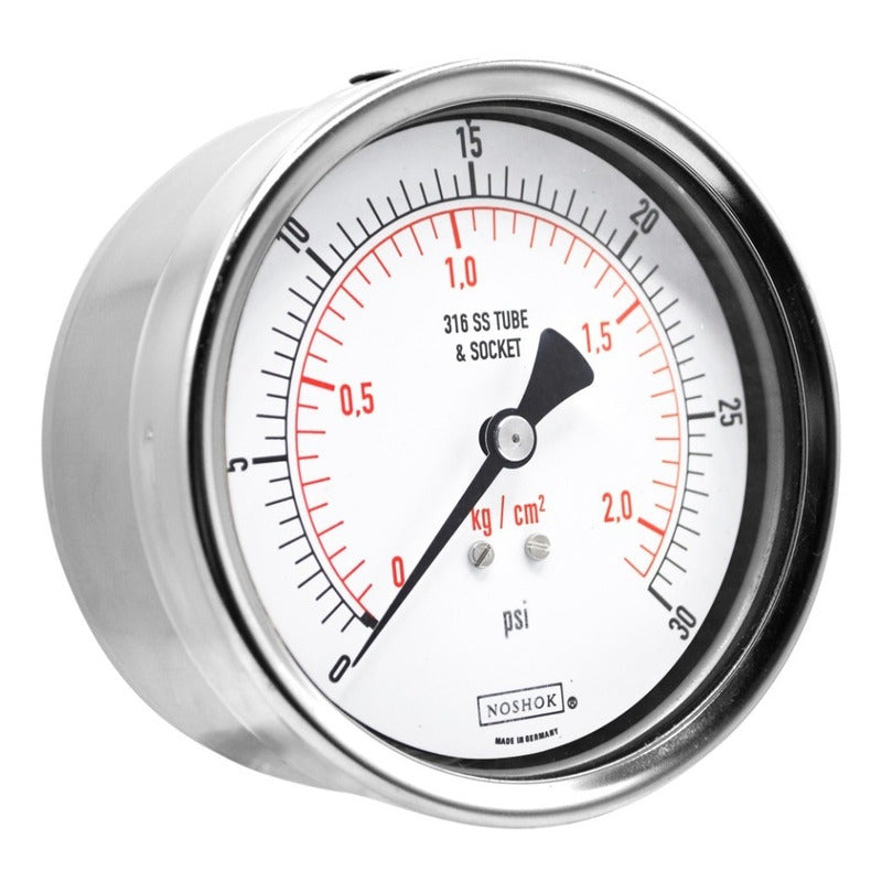 Noshok 4 PLG Stainless Steel Pressure Gauge, 30 Psi, Conx. Later