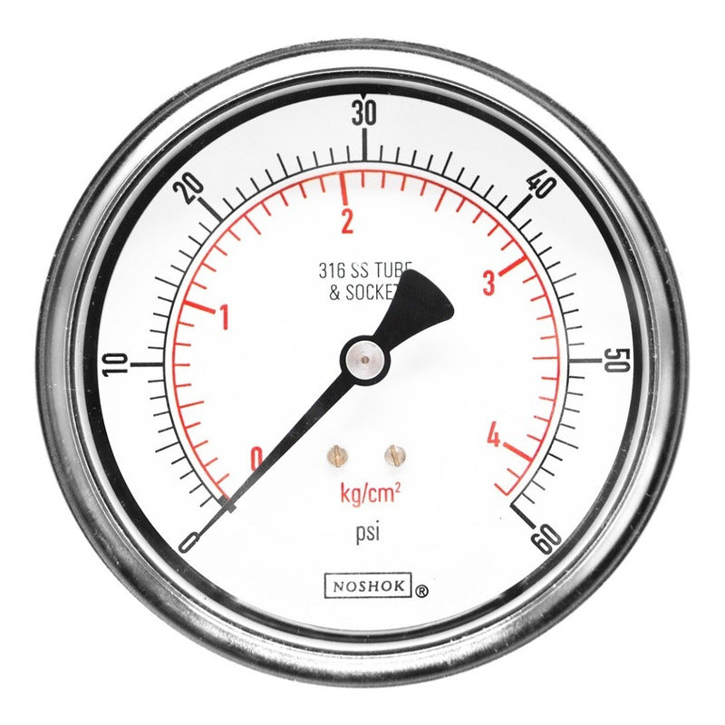 Noshok 4 PLG Stainless Steel Pressure Gauge, 60 Psi, Conx. Later