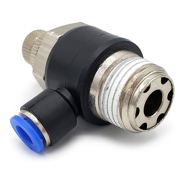 Conector /regulador De Caudal Neumático Codo 1/2 Npt X 6mm